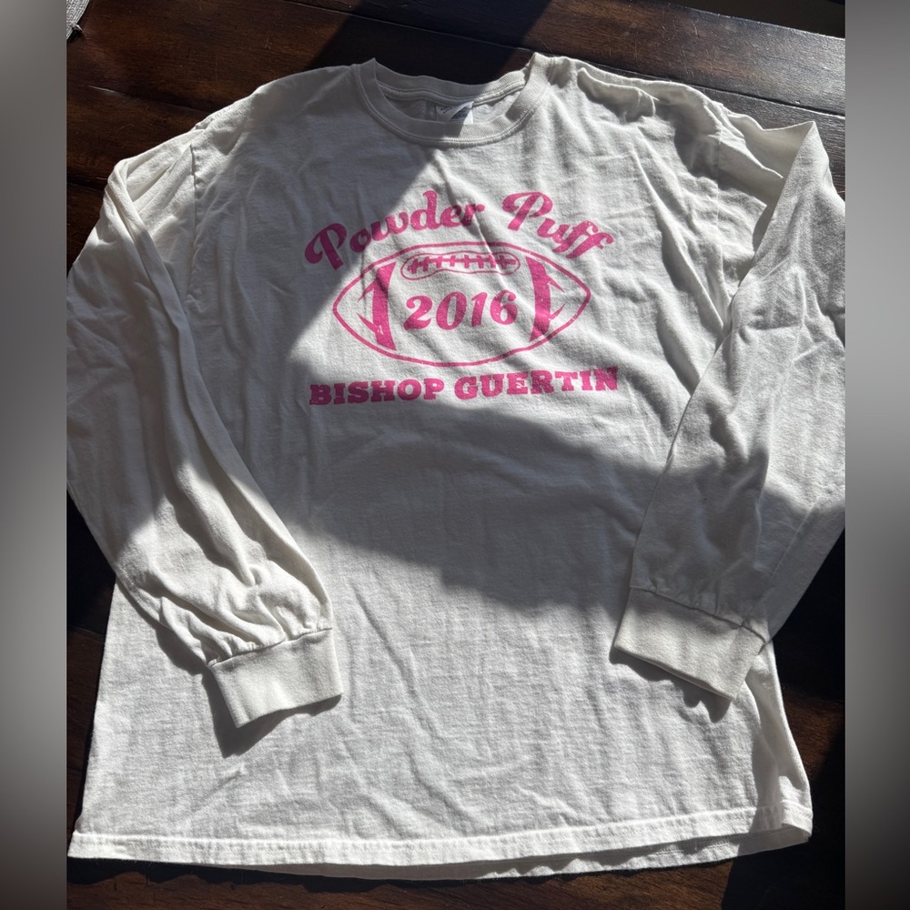 White Long Sleeve Powder Puff Crewneck- Size Large